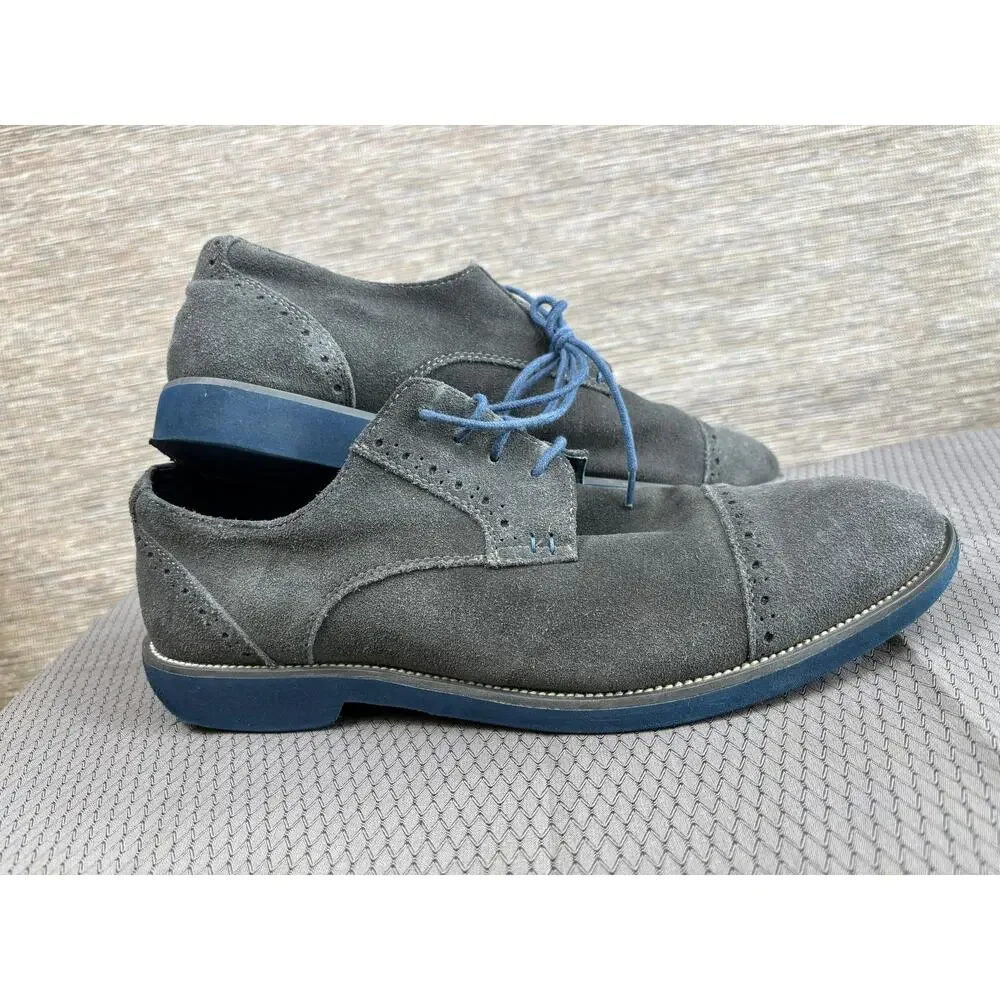 Joseph Abboud Shoes Mens Size 13 Gray Suede Cap Toe Derby Dress Blue Sole